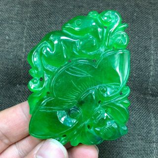 Rare Collectible Chinese Zodiac Green Jadeite Jade Mouse & Ruyi Handwork Pendant