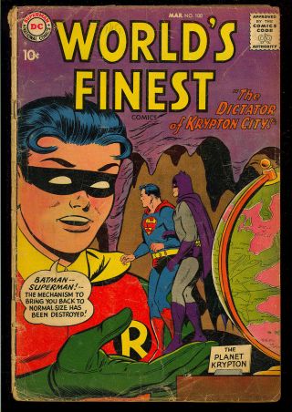 World’s Finest Comics 100 Batman Superman Dc Comic 1959 Gd