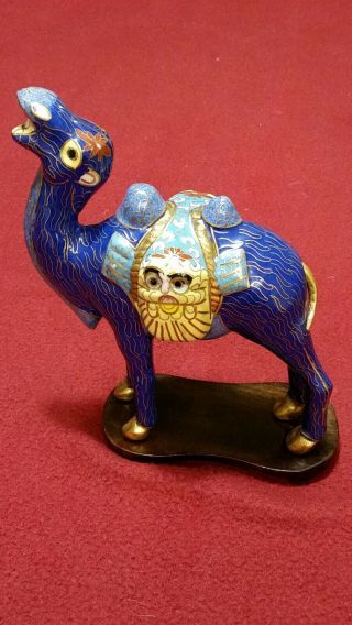 Vintage Blue And Gold Enamel Cloisonne Camel Figurine With Stand