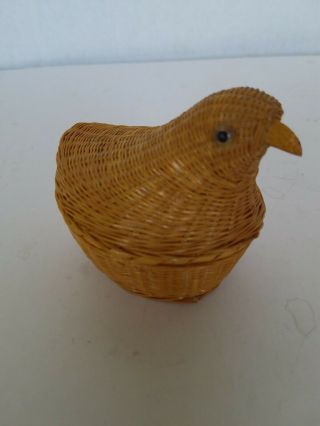 Vintage Bird/chick Woven Wicker 2 Piece Basket Trinket Box 4 "