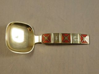 Norway Gold - Washed & Red Enamel Sterling Silver Spoon N.  M.  Thune