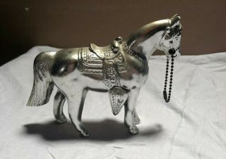 Vintage Pot Metal Horse Figurine Silver Color Fair Prize Adorable 5.  5 " X 4 "