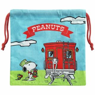 Peanuts Gang Snoopy On Train Drawstring Bag / Character Pouch - Snkn2013
