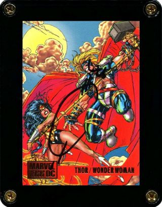 Marvel Versus Dc 1995 Thor / Wonder Woman Card 67 Signed By Artist Joe Quesada