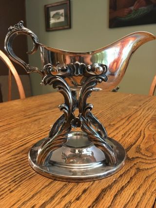 Vintage Silver Plated Tilting Gravy Boat With Warming Stand 