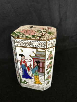 Fine Old Antique Chinese Cloisonne Enamel Copper Lidded Box Jar Late Qing