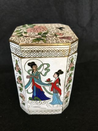 Fine Old Antique Chinese Cloisonne Enamel Copper Lidded Box Jar Late Qing 2