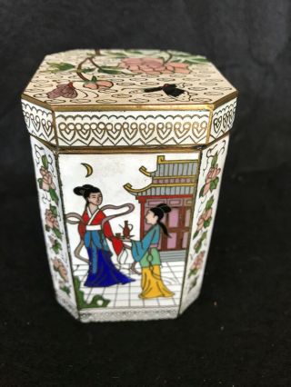 Fine Old Antique Chinese Cloisonne Enamel Copper Lidded Box Jar Late Qing 3