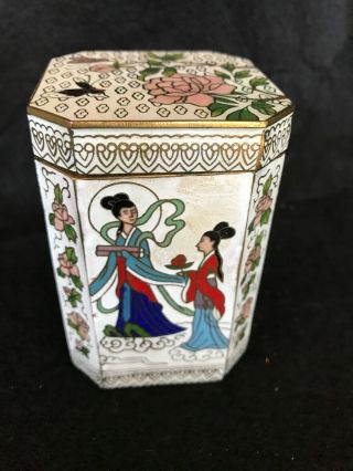 Fine Old Antique Chinese Cloisonne Enamel Copper Lidded Box Jar Late Qing 4