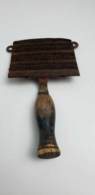 Vintage Horse Brush Curry Comb Metal With A Wooden Handle