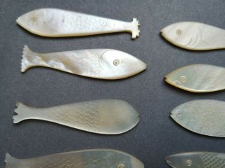 8 Antique Mother of Pearl Gaming Counters Hand Carved Engraved Fish Silk (A4) 5