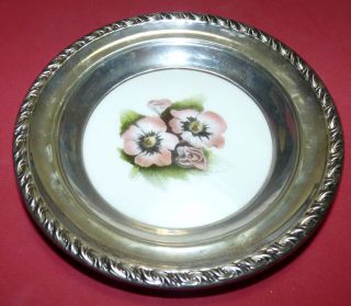 Amston Sterling Silver 925 Rose Of Sharon Flower Hand Painted Dish 6 1/2 "