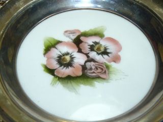 Amston Sterling Silver 925 Rose of Sharon Flower hand Painted Dish 6 1/2 