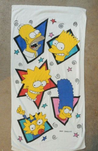 Vintage The Simpsons Beach Towel Vacation 90s Geometric Shapes Stars