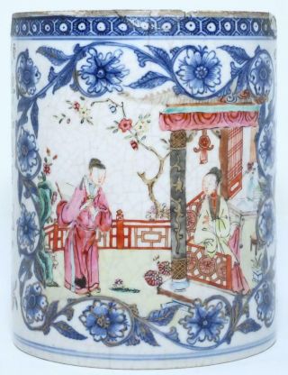 18th C Chinese Mandarin Famille Rose Porcelain Mug Tankard Qianlong