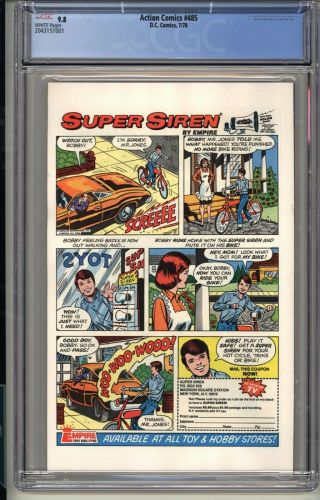 ACTION COMICS 485 CGC 9.  8 WP NM/MT DC Comics 7/78 Neals Adams (SUPERMAN) 2