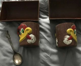 Vintage Walter Lantz Woody Woodpecker Set Of 2 Cup Mug Cereal Bowls Plus 1 Spoon
