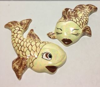 Vintage Ceramic Hand Painted Lustreware Fish Wall Plaques