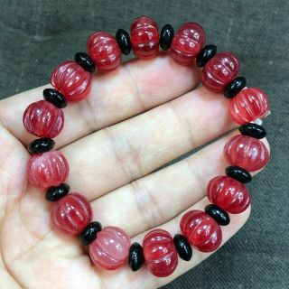 Collectible Chinese Red Jadeite Jade Handwork Pumpkin Shaped Beads Rare Bracelet