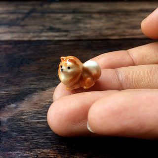 Tiny Pomeranian Dog Ceramic Figurine Dollhouse Miniature Cute Hand Painted