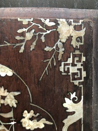 Antique Chinese Huali Inlaid Mother of Pearl Plaque Art Scholars Figures Horses 8