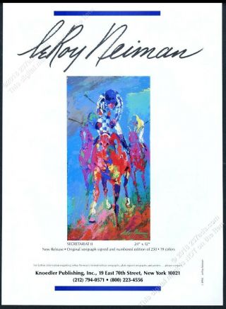 1990 Secretariat Race Horse Leroy Neiman Art Knoedler Nyc Vintage Print Ad