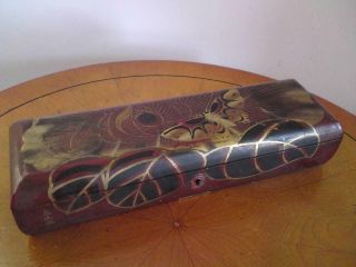 Antique Japanese Edo / Meiji Signed Wooden Lacquer Gilt Butterfly Glove Box