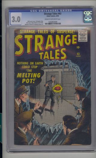 Strange Tales 63 Cgc 3.  0 G/vg Unrestored Atlas Marvel Scarce Cr/ow Pages