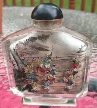 INTERSTING ANTIQUE CHINESE INSIDE REVERSE PAINTED LANDSCAPE GLASS SNUFF BOTTLE 2