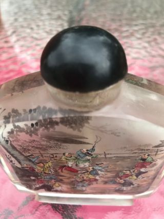 INTERSTING ANTIQUE CHINESE INSIDE REVERSE PAINTED LANDSCAPE GLASS SNUFF BOTTLE 3