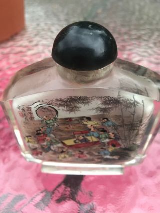 INTERSTING ANTIQUE CHINESE INSIDE REVERSE PAINTED LANDSCAPE GLASS SNUFF BOTTLE 4