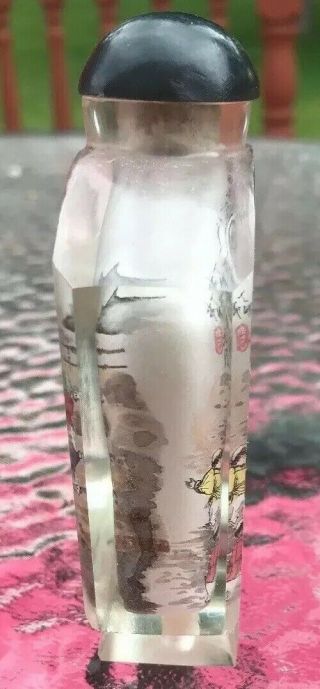 INTERSTING ANTIQUE CHINESE INSIDE REVERSE PAINTED LANDSCAPE GLASS SNUFF BOTTLE 7