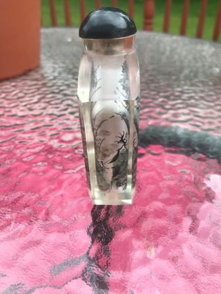 INTERSTING ANTIQUE CHINESE INSIDE REVERSE PAINTED LANDSCAPE GLASS SNUFF BOTTLE 8