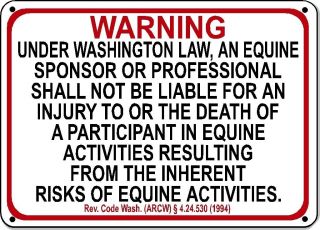 Washington Equine Sign Activity Liability Warning Statute Horse Farm Barn Stable