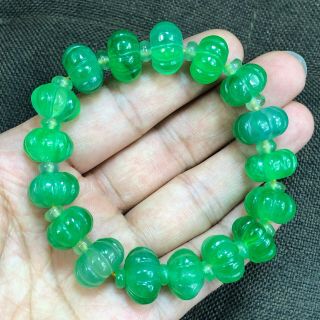 Rare Chinese Ice Green Jadeite Jade Handwork Collectible Pumpkin Beads Bracelet