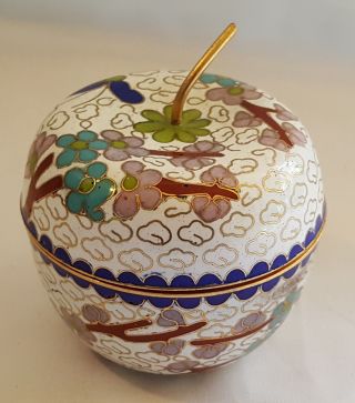 Japanese White Cloisonné Vintage Art Deco Oriental Antique Small Apple Box