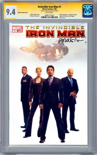 Iron Man 1 Cgc - Ss 9.  4 Movie Variant Photo Cover 1:100 Signed Matt Fraction 2008