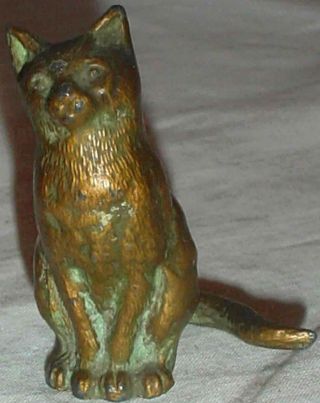 Vintage Cast Metal Sitting Cat Figurine Brass? /2 "