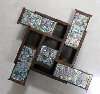 Handwork Art Collectable Old Asian Decor Boxwood Inlay Conch Carve Jewelry Box