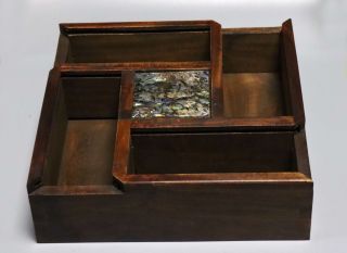 Handwork Art Collectable Old Asian Decor Boxwood Inlay Conch Carve Jewelry Box 2