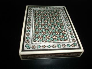 Anglo Indian Sadeli / Vizagapatam Card Case Micromosaic Work On Sandal Wood