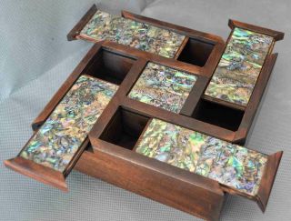Souvenir Chinese Tibet Collectable Handwork Old Boxwood Inlay Shell Jewelry Box