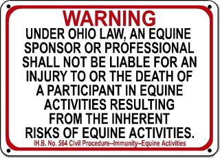 Ohio Equine Sign Activity Liability Warning Statute Horse Farm Barn Stable
