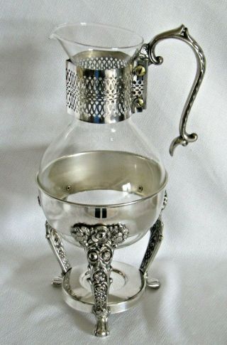 English Silver Mfg Corp Corning Ware Carafe With Silverplate Warmer Stand Floral