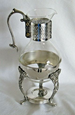 English Silver Mfg Corp Corning Ware Carafe with Silverplate Warmer Stand Floral 5