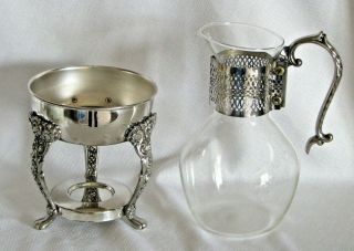 English Silver Mfg Corp Corning Ware Carafe with Silverplate Warmer Stand Floral 7