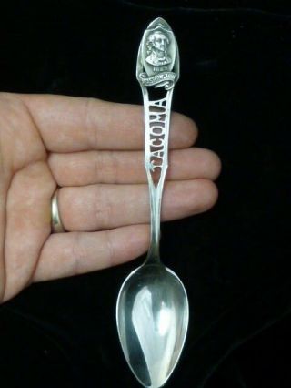 Vintage Sterling Silver " Tacoma " Souvenir Spoon With George Washington Design