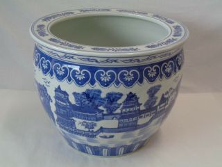 Chinese Canton Blue & White Porcelain Fish Bowl 14 "