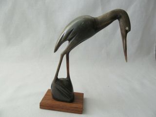 Bird Heron Egret Carved Buffalo Horn on Rosewood base - Made in India - Unique 2