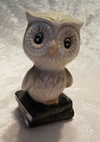 Vintage Taiwan Ceramic Weather Owl On Books 3 1/4” H